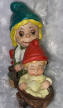 Vintage Russ Berrie Gnome Mama Baby Stroller Figurine 4 1/2” Porcelain #335 - £9.02 GBP