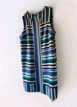 Voir Voir Round Neck Stripe Sleeveless Stretch Side Zip Jersey Shift Dre... - $22.76