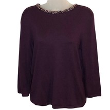 KATE HILL Eggplant Purple Silk blend beaded collar sweater | WOMEN&#39;S MED... - $18.39