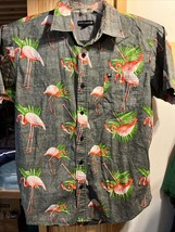 Ocean Current Men’s S Gray Flamingo Print SS Button Down Cotton Hawaiian Shirt - £11.26 GBP
