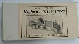 Jordan Products Highway Miniatures HO Model R.R. Scale Ahrens-Fox Fire Truck - £31.41 GBP