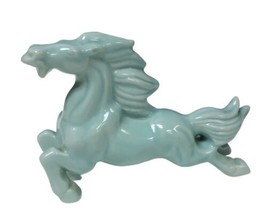 Stallion Horse Figurine Racing Running Ceramic Pale Blue Vintage - £22.09 GBP