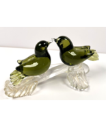 Vintage Murano MCM Lovebirds on Branch Gold Flecks Birds Green Glass - $24.70