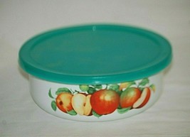 Enamelware Mixing Bowl w Lid Apple Designs Kitchen Food Storage Container a - $19.79