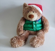 The North Pole Bear Green Vest Jingle Hat 15&quot; Chenille Type Fur - £9.49 GBP