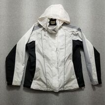 St Johns Bay Womens Jacket Small White Black Pockets Full Zip Hooded - $324.43 MXN