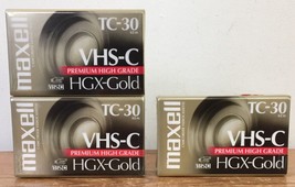 Set Lot 3 Maxell HGX- Gold VHS-C TC-30 Premium High Grade Videotapes Sealed - £19.97 GBP