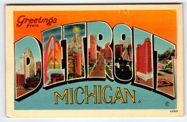 Greetings From Detroit Michigan Large Letter Postcard Linen Unused Metropolitan - £12.13 GBP