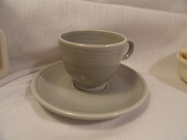 Vintage Homer Laughlin Fiesta Gray Cup &amp; Saucer Ring-Handled Original Excel Cond - £9.37 GBP