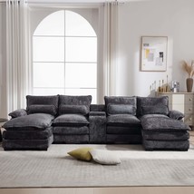 Modern U-Shaped Sofa w/ Console, Cupholders &amp; USB Ports - $728.99