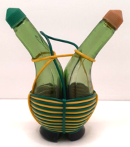 Italian Green Glass Oil Vinegar Cruet Entwined Green &amp; Yellow Vintage 1960s - $8.80