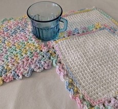 Crocheted Lacy Potholder Set Pastels - £11.95 GBP