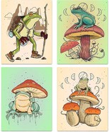 Funny Frog Posters Vintage Frog Mushroom Wall Art Prints,, (8&quot;X10&quot;, Unfr... - £33.23 GBP