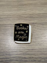 Books Are Magic Reading Lapel Brooch Pin Pinback Stars Gold Tone Writing - £5.60 GBP