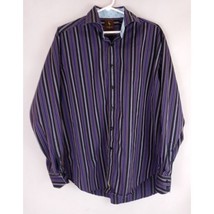 Vintage Tailorbyrd Men&#39;s Black &amp; Purple Striped Dress Shirt Large 100% C... - £15.21 GBP