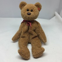 Ty Original Beanie Baby Curly Brown Bear Red Bow Plush Stuffed Animal W ... - £15.72 GBP