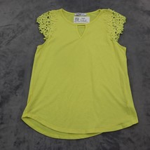 Love J Shirt Womens S Yellow Lace Cap Sleeve Round Neck Key Hole Casual Blouse - £18.24 GBP
