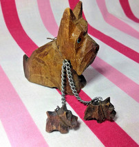 Vintage Hand Carved Wooden Scottie Dog Mama w/Pups on Chain Scottish Ter... - £9.43 GBP