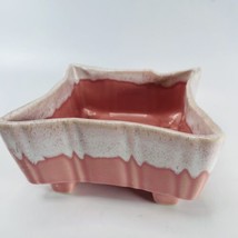 Drip Glaze Square Ceramic Planter Vintage Pink and White MCM Mid Century - £18.87 GBP