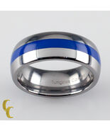 Homme Tungsten Carbure Bague W / Bleu Centre Rayure Taille 8 - $185.78 CAD