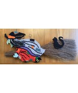Vtg Halloween Witch Riding Twig Broom Handmade Black Cat Cross Stitch Wa... - €38,69 EUR