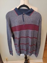 Vintage 80s Sweater Mens Large Cosby Grandpa Academia Knit Polo Pullover - £17.36 GBP