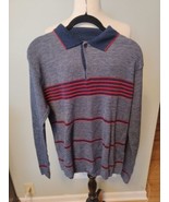 Vintage 80s Sweater Mens Large Cosby Grandpa Academia Knit Polo Pullover - $22.44