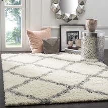 Safavieh Dallas Shag Collection 8&#39; X 10&#39; Ivory/Grey Sgd257F Trellis Non-Shedding - £183.03 GBP