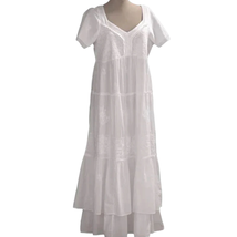 La Cera 100% Cotton Embroidered Layer Short Sleeve Tiered Nightgown Whit... - £42.28 GBP