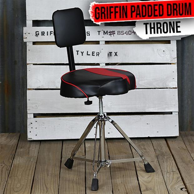 GRIFFIN Drum Throne with Backrest Support | Saddle Style Padded Leather Drummer