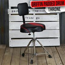 Saddle Drum Throne with Backrest Support by GRIFFIN - Padded Leather Drummer Mot - £70.17 GBP+