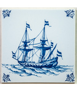 5-1/8&quot; Square Westraven Decorative Ceramic Tile Delft Blue Clipper Ship ... - £3.99 GBP