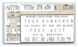 Todd Rundgren Concert Ticket Stub December 30 1986 Chicago Illinois - $24.74