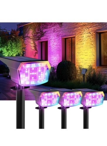 Outdoor LED Solar Spotlights Wall Garden Yard Path Waterproof RGBW 4 Pac... - $34.64