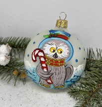 Owl with candy glass ball Christmas ornament, Hand painted decoration - £10.16 GBP