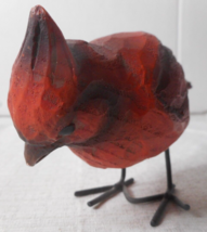 Cardinal Figural Bird Metal Legs Feet Heavy Resin Pecking Eating Red Bla... - $19.79