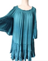 Millennium Boho Gauze Tiered Dress Size M Womens Teal Bell Sleeves Mini ... - £14.98 GBP