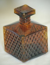 Amber Decanter Diamond Point Square Glass Stopper Vintage Barware - £19.77 GBP