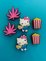 6 Shoe Charm Popcorn Kitty Pink Weed Pot Leaf Accessories Plug Button For Croc - $9.89