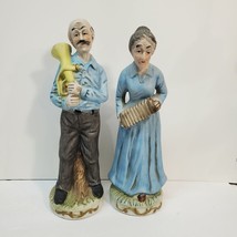 Flambro figurine pair Sweet Old Man and Women Playing Tuba and Accordian Rare! - $27.09