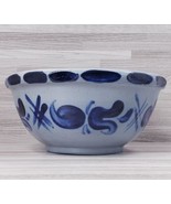 Vintage Salt-Glazed Hand Painted Stoneware Pottery Bowl Gray &amp; Cobalt Blue - £19.91 GBP