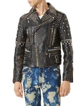 NEW Men&#39;s Biker Studded Stylish Magnificent Leather Jacket All Sizes Available A - £208.36 GBP