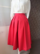 Red A-line Satin Midi Skirt Outfit Women Custom Plus Size Midi Party Skirt image 3