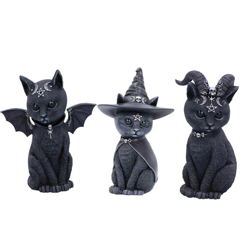 1pc Black Cat Statue Mysterious Cute Cat Witch Cat Figurine Witches Decor Desk - £11.48 GBP+