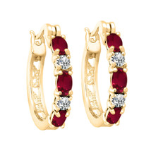 Christmas Gift Hoop Earrings 2.00Ct Simulated Ruby &amp; CZ 14K Yellow Gold Plated - £70.95 GBP
