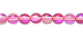 6mm Druk Glass Beads, Transparent Pink Mermaid, 15.5in strand, AB, round - $5.50