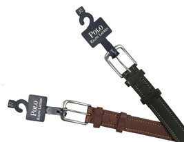 New Polo Ralph Lauren Leather Belt! Brown or Black  Contrast Stitch  Rustic Look - $39.99