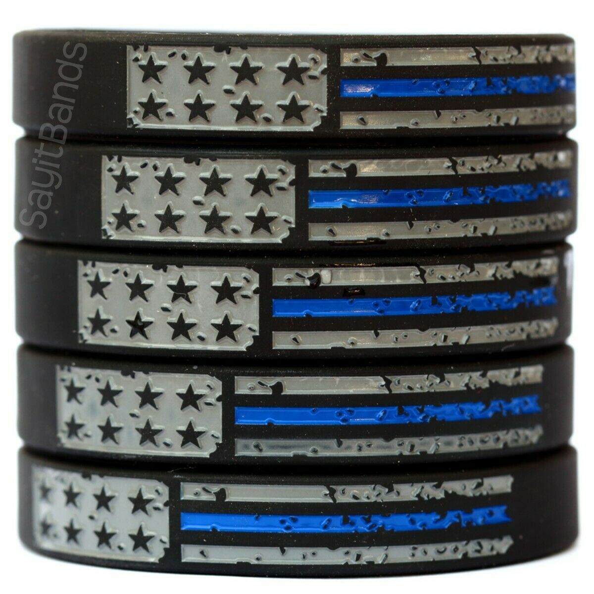 5 Worn Distressed USA Flag Wristbands with The Thin Blue Line for Police... - $9.88