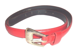 VTG Liz Claiborne skinny belt red semi analine leather M monogram logo b... - £10.25 GBP