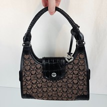 Brighton Signature Jacquard B Logo Heart Brown Black Croc Leather Handbag Purse - £46.65 GBP